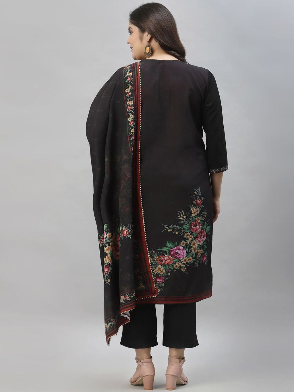 Sztori Plus Size Floral Printed Regular Straight Kurta with Palazzos & With Dupatta