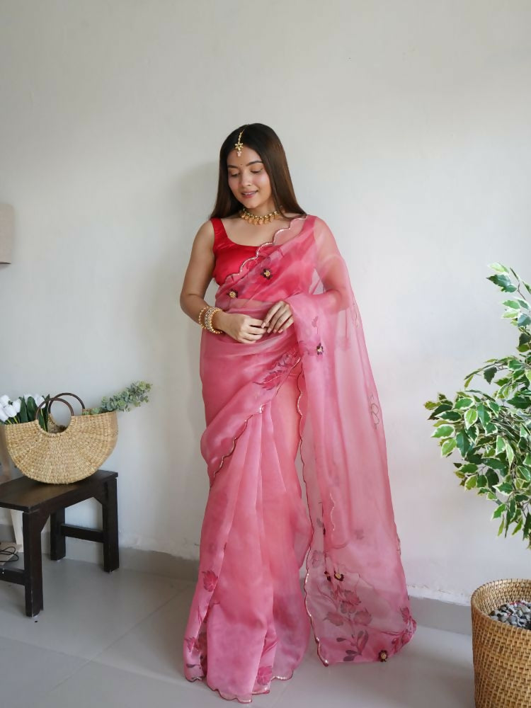 Vamsee Mudra Pink Organza Saree