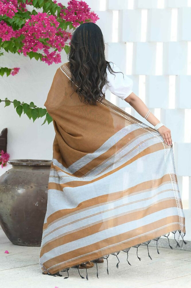 Beatitude Brown Cotton Handloom Saree