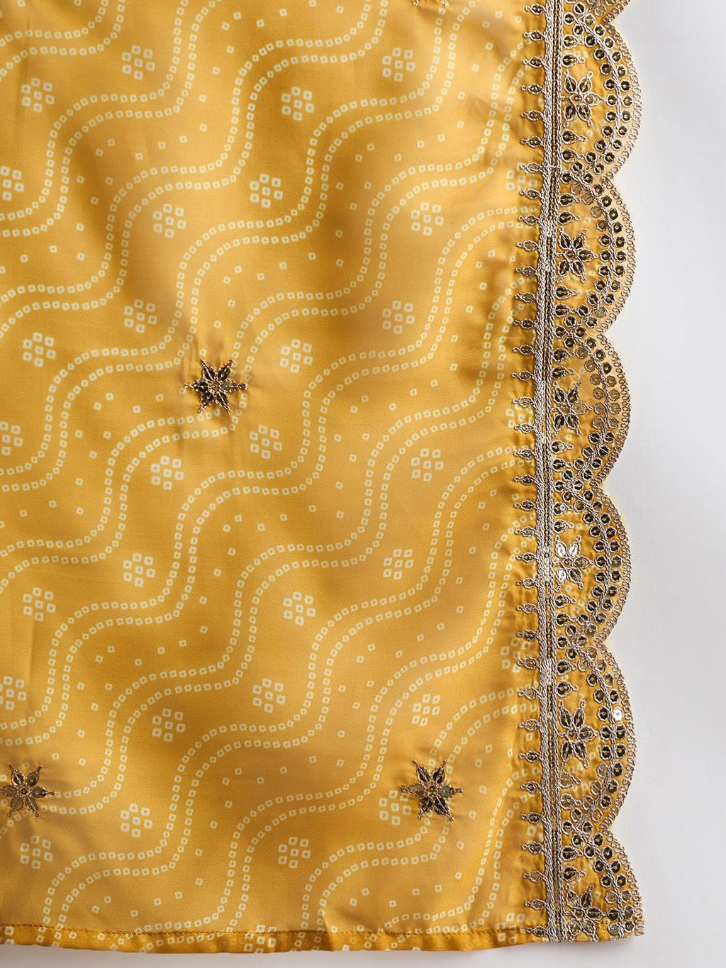 Indo Era Mustard Yellow Floral Embroidered V-Neck Straight Kurta with Trousers & Dupatta