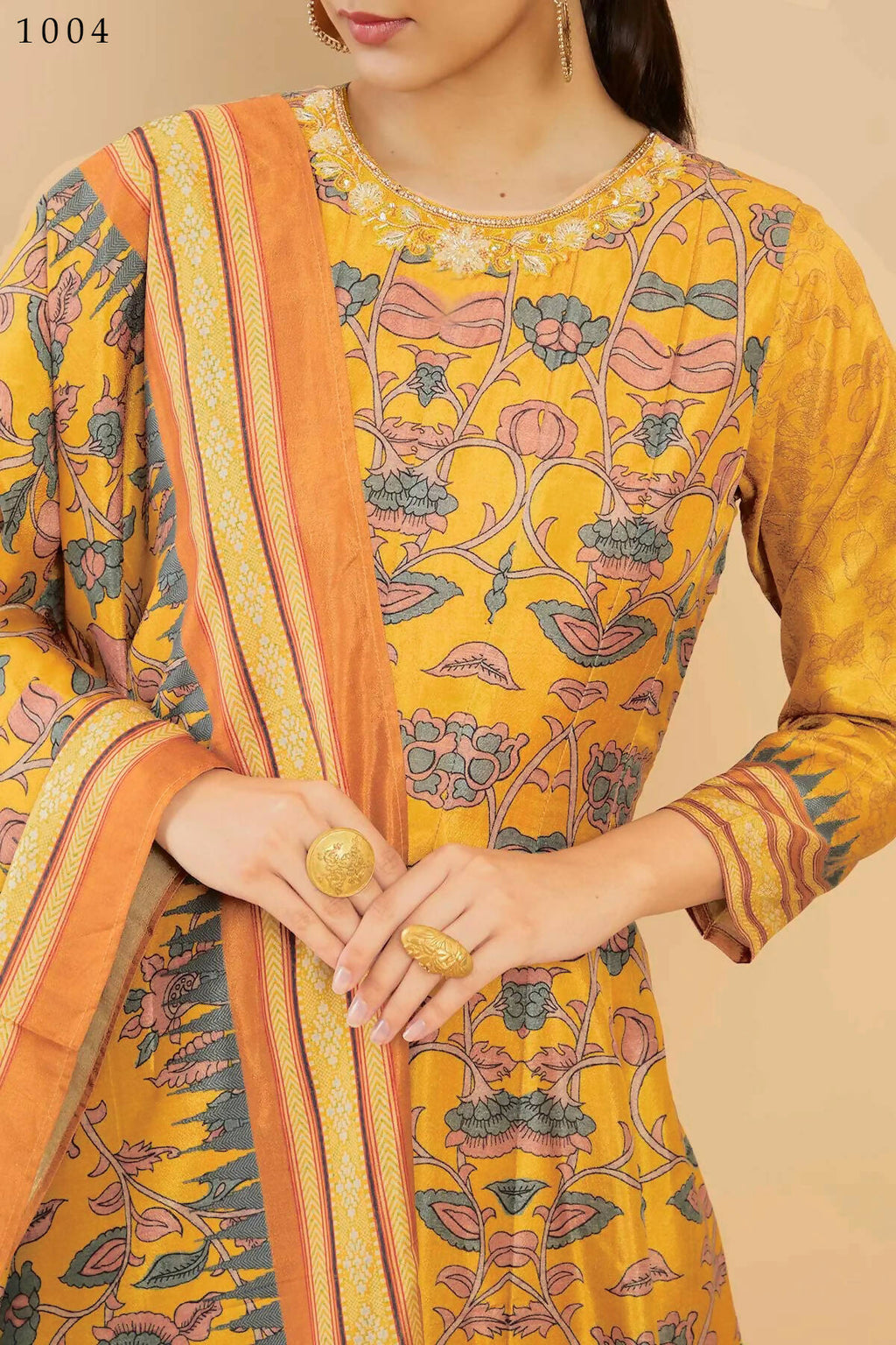 Women's Partywear Designer Yellow Soft Dola Silk Anarkali suit with Dupatta - Kalishta