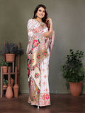 Joban Fashion White Thread Woven Pashmina Sarees