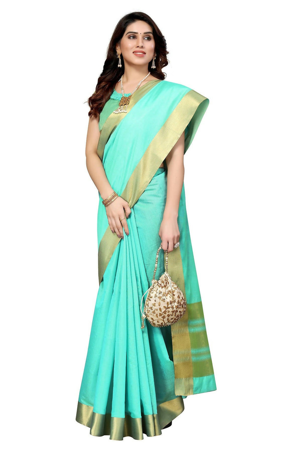 Vamika Sky Blue Cotton Polyester Silk Weaving Saree