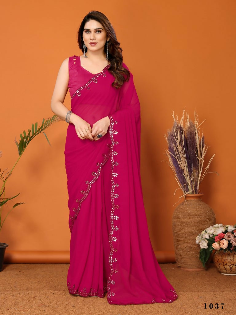 Partywear Designer Pink Georgette Fancy Saree - Starwalk