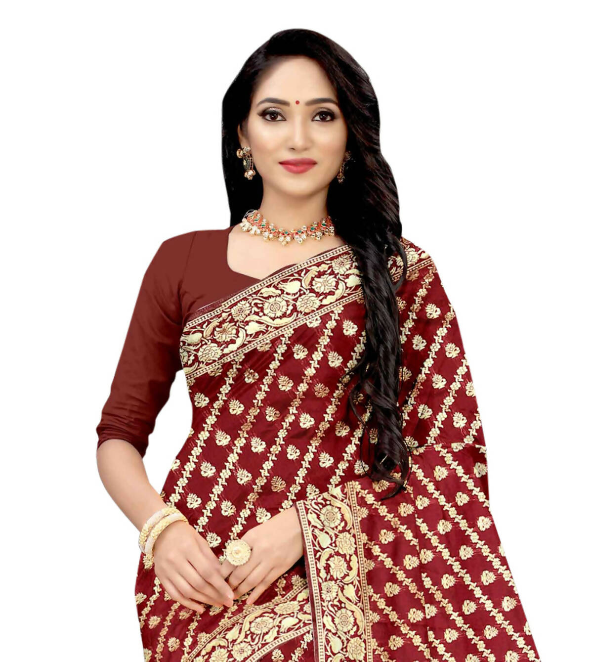 Vamika Maroon Weaving Banarasi Jacquard Saree