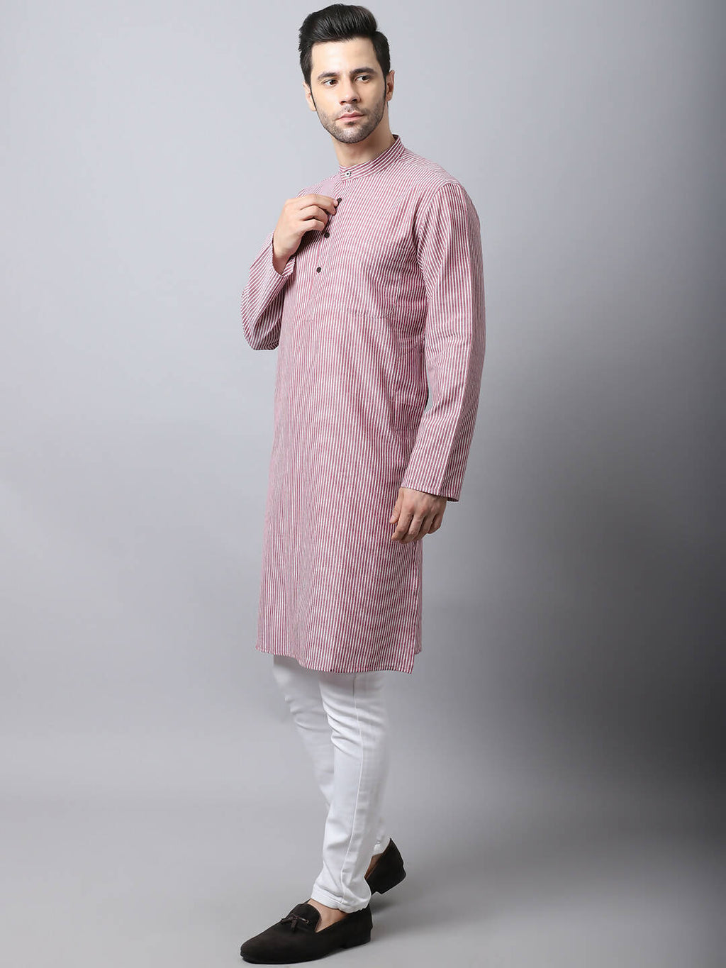 Even Apparels Red Pure Cotton Men's Kurta With Band Collar