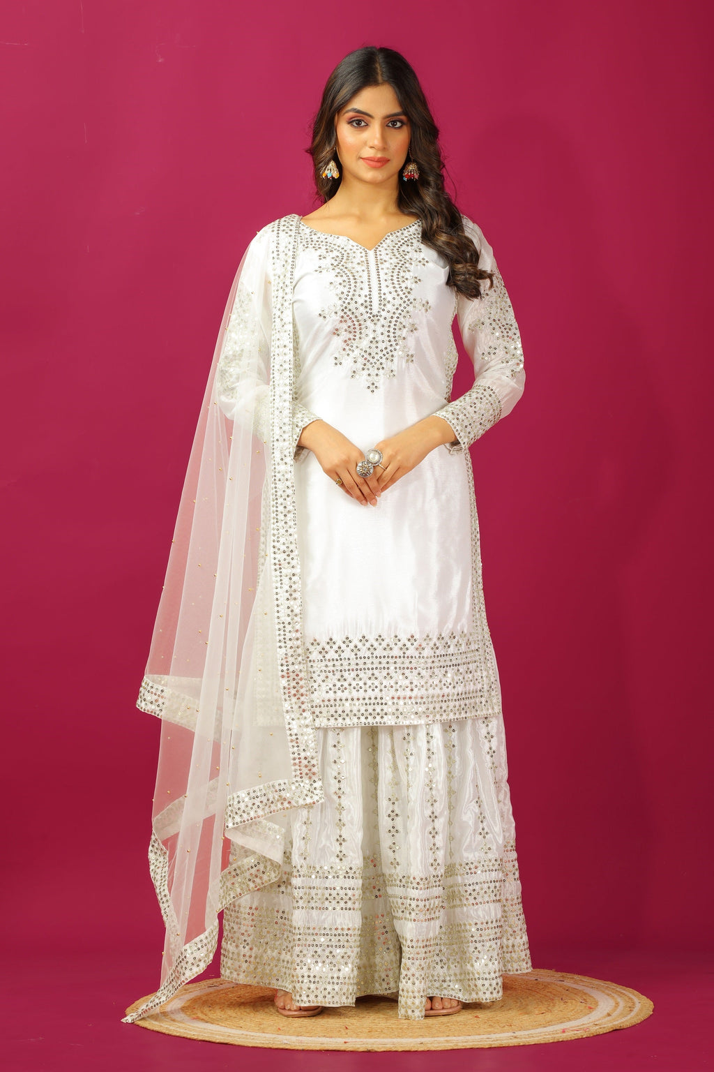 Teeya Creation Wine Color Chinnon Silk Heavy Embroidery Work Fully Stitched Sharara Suit