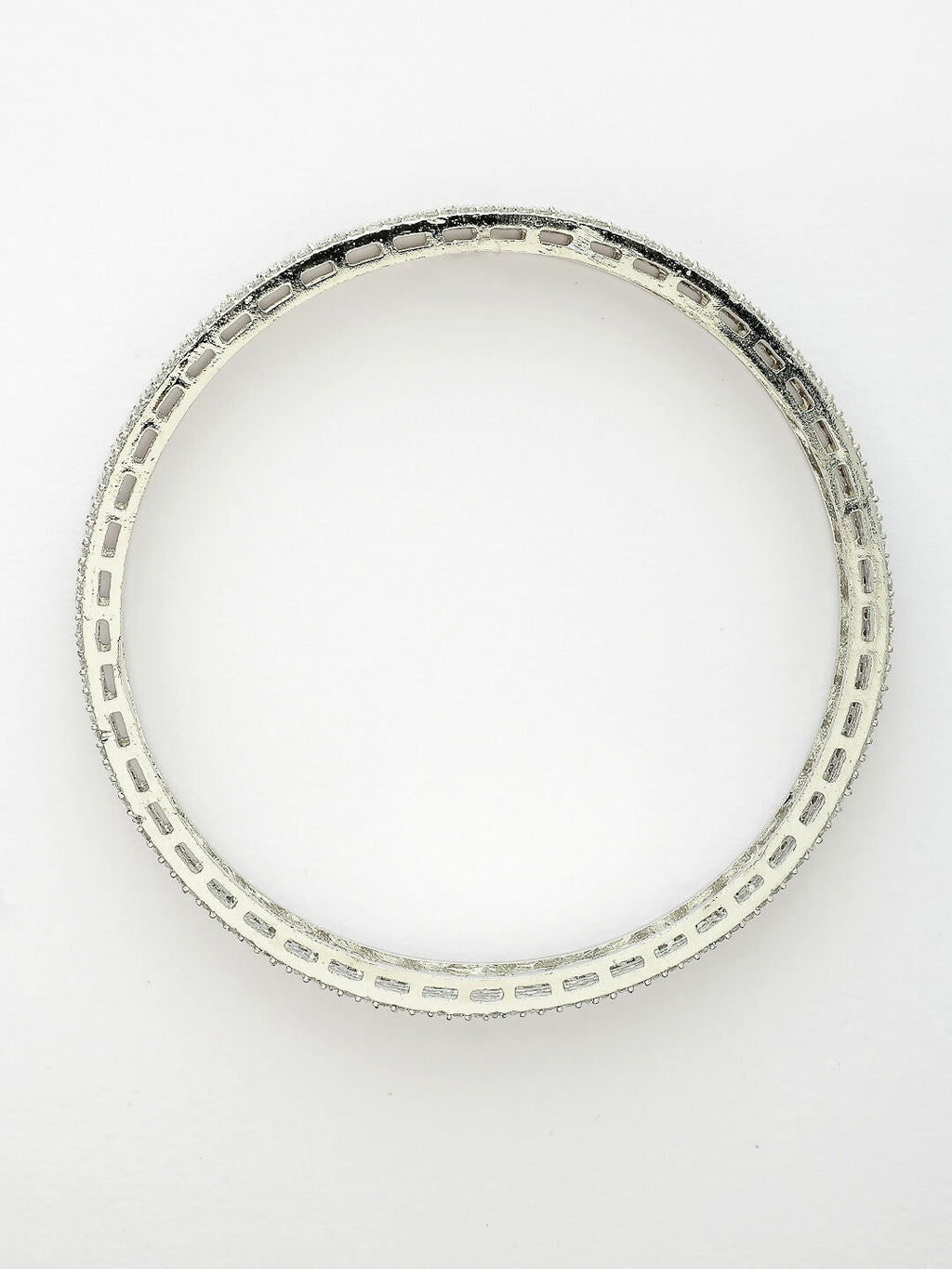 NVR Women's Set of 2 Silver-Plated White American Diamond Studded Bangles