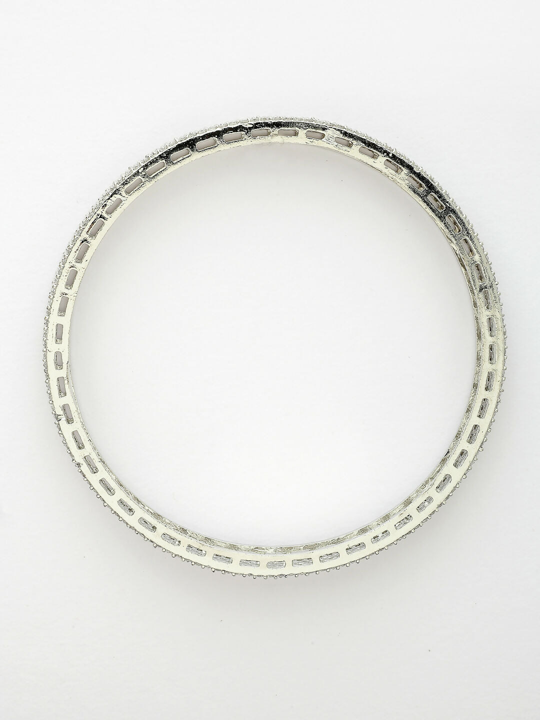 NVR Women's Set of 2 Silver-Plated White American Diamond Studded Bangles