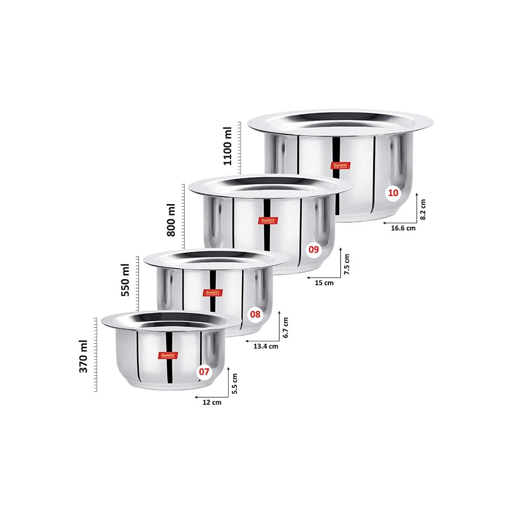 Sumeet Stainless Steel Tope/ Patila/cookware With Lids