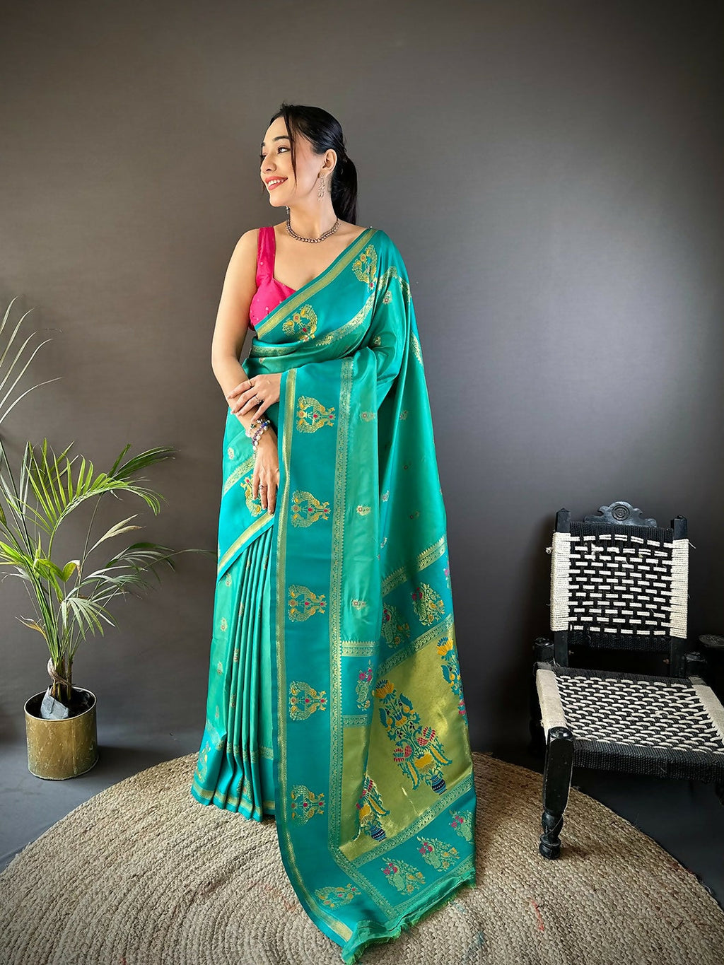 Joban Fashion Green Meenakari Weaving Paithani Sarees