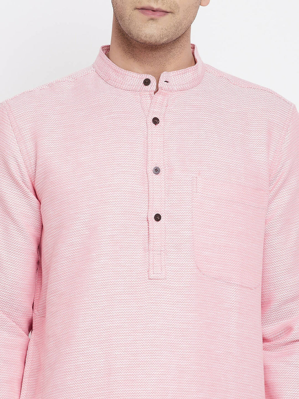 Even Apparels Pink Pure Cotton Men's Kurta With Band Collar