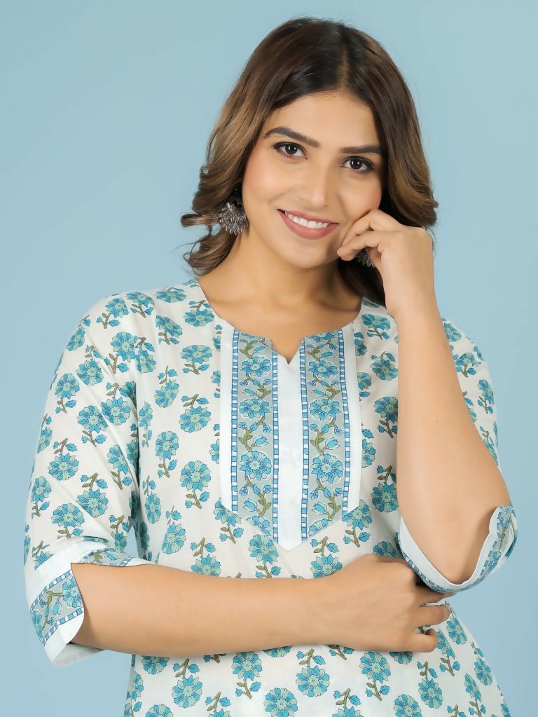 Aramya White Soft Cotton Floral Print Straight Kurta Set for Women
