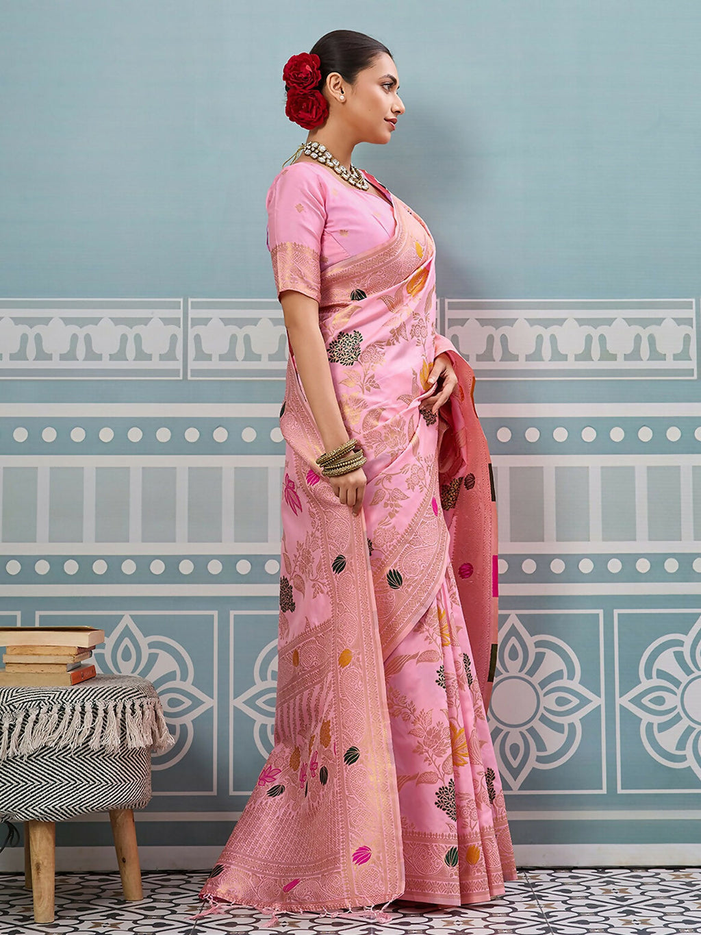 Shree Shyam Fashion Light Pink Silk Saree