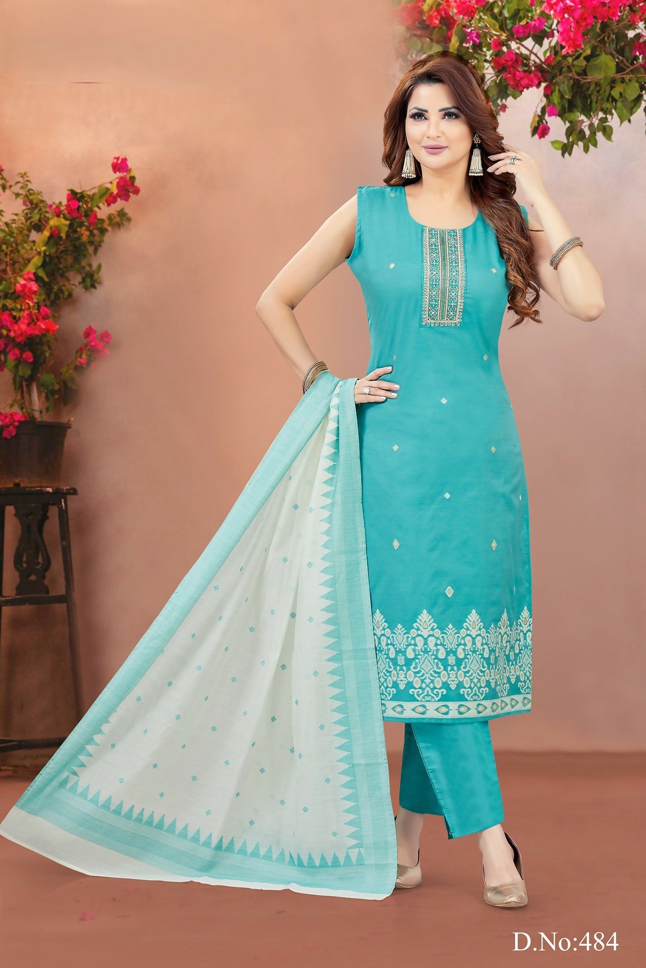Joban Fashion Women Chanderi Silk Rama Round Neck Emroidery Kurta Set