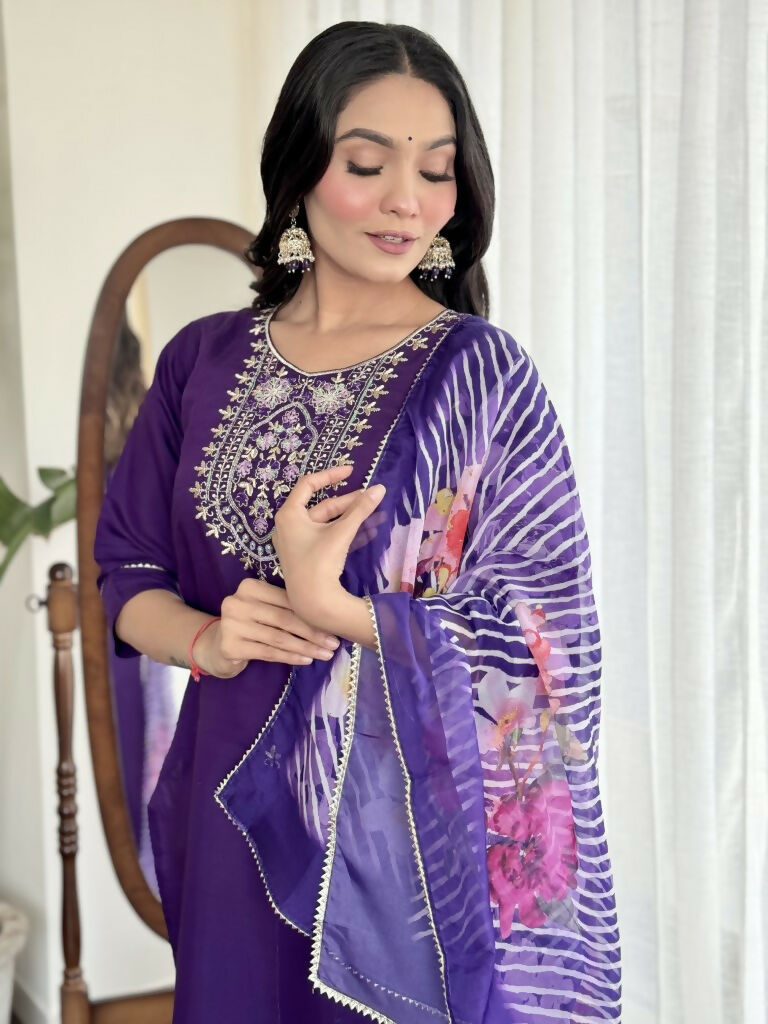 Blue Viscose Chanderi Stitched Suit With Dupatta - Tanisha