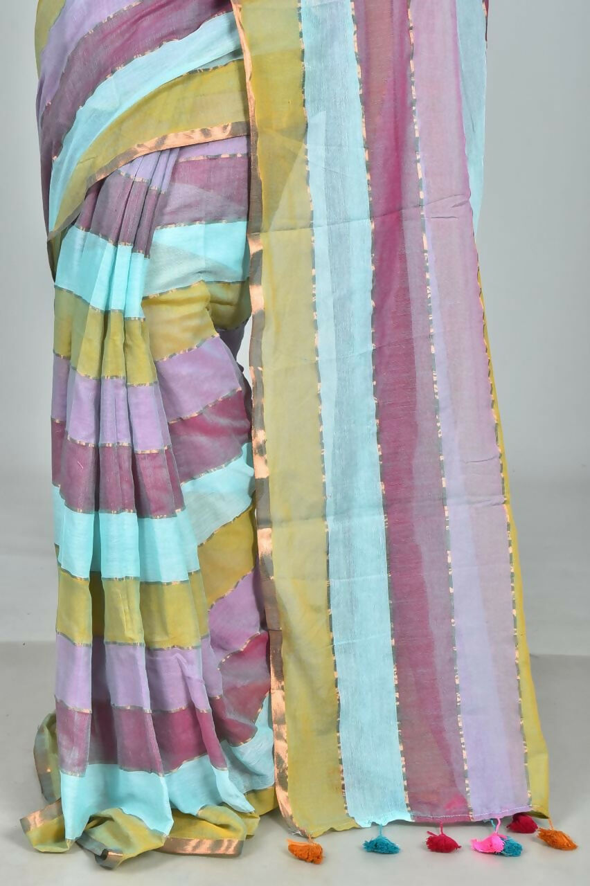 Exclusive Collection Beautiful Multi1 Pure Cotton Woven Handloom Saree With Running Blouse Piece