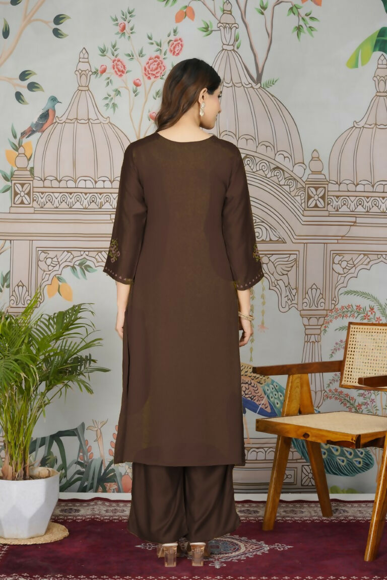 Festive Wear Ethnic Pure gaji silk with pocket inside kurti Brown Stitched Suit - Pihu
