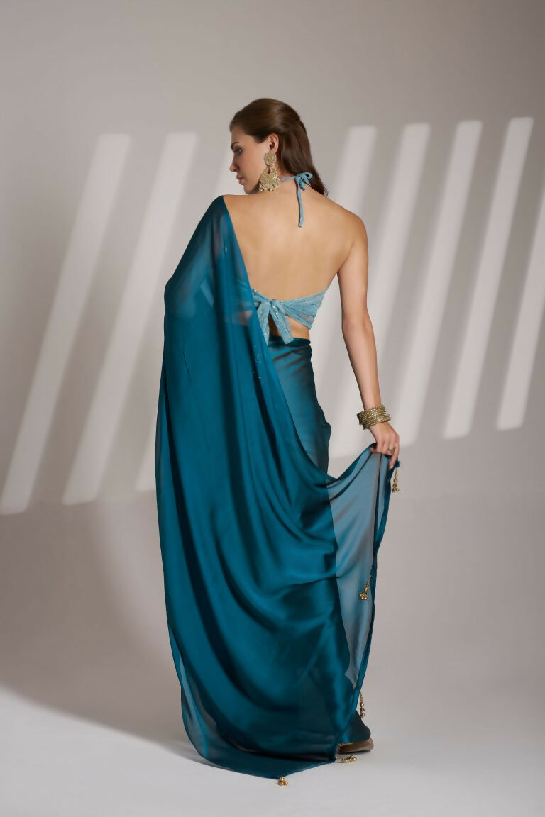 Blue Satin Rangoli Solid Fancy Designer Saree - Nafisa
