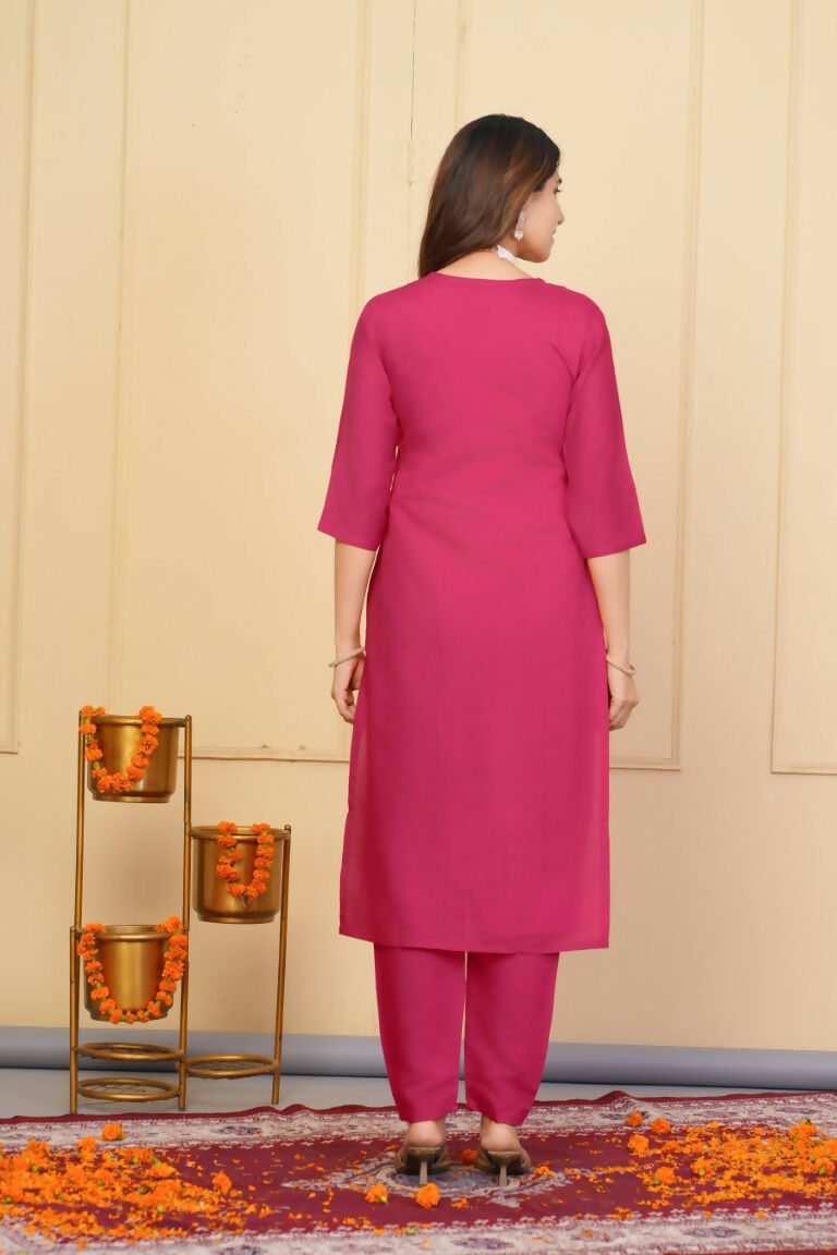 Red Viscose Chanderi Embroidered Stitched Suit With Dupatta - Tanisha
