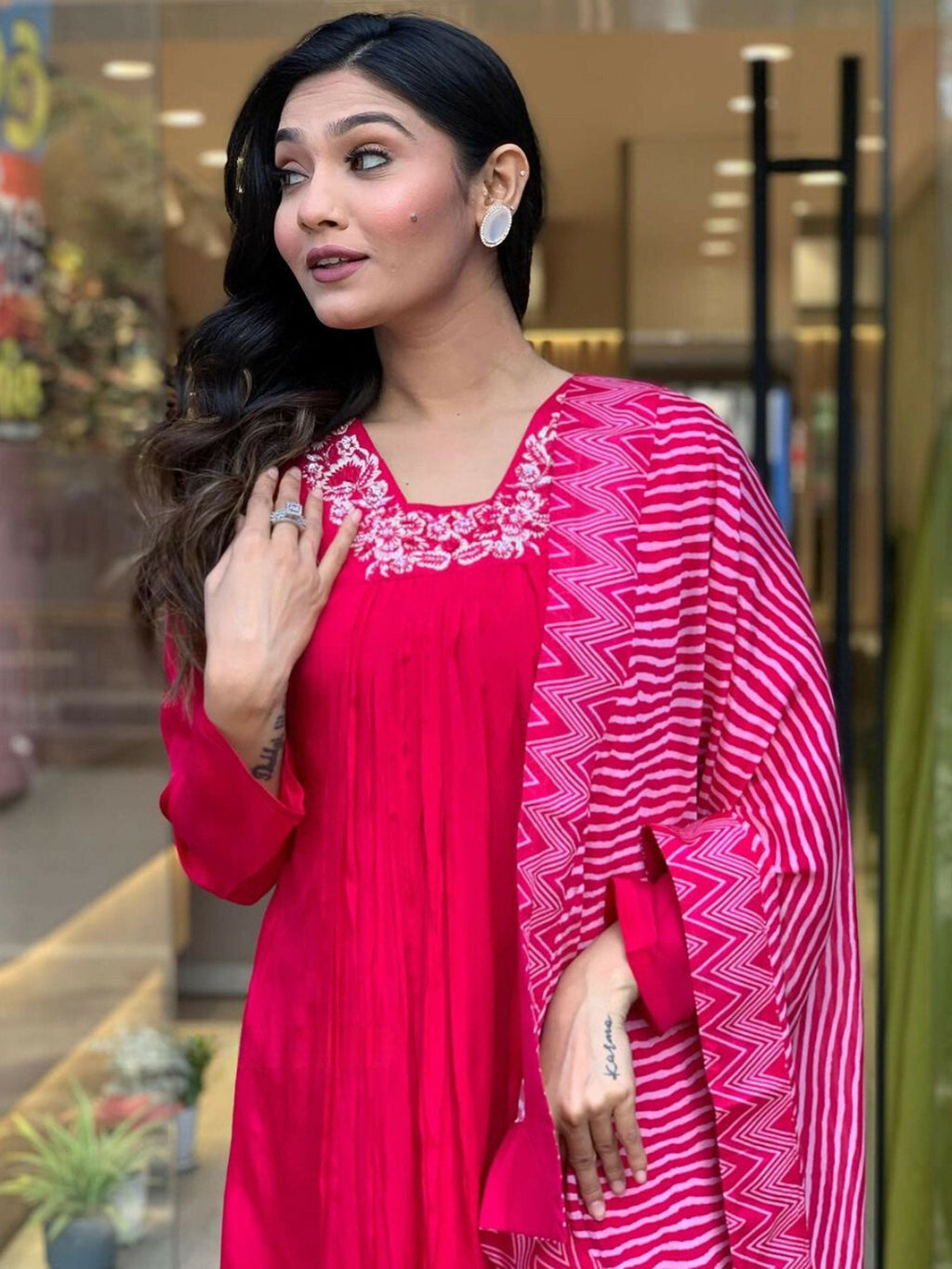 Partywear Designer Viscose Silk With Lining Red Stitched Suit With Dupatta - Tanisha