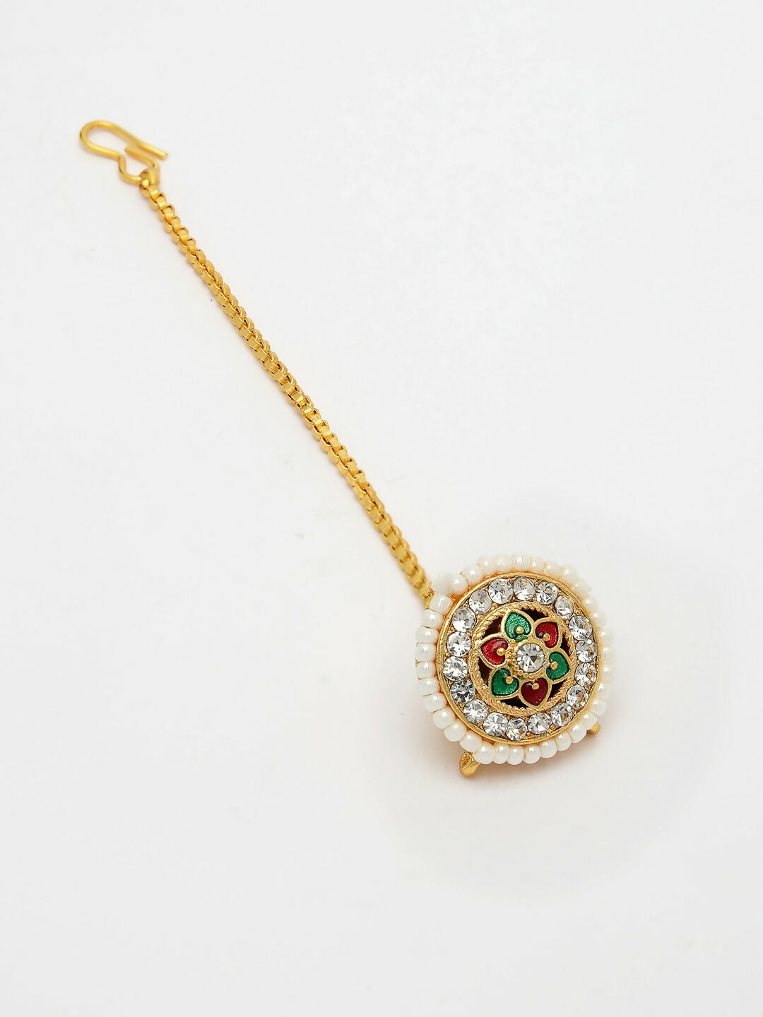 NVR Women's Gold-Polished CZ Stone-Studded Borla Maang Tikka