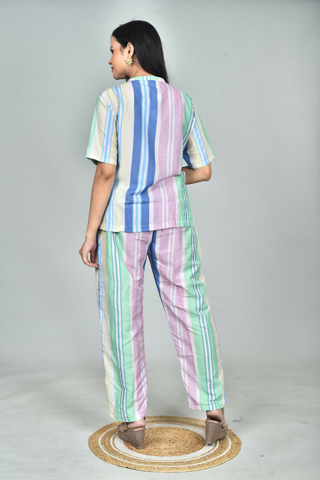 Morchari Digital Print Semi Muslin Co-Ord Set Top & Trouser-Multicolor