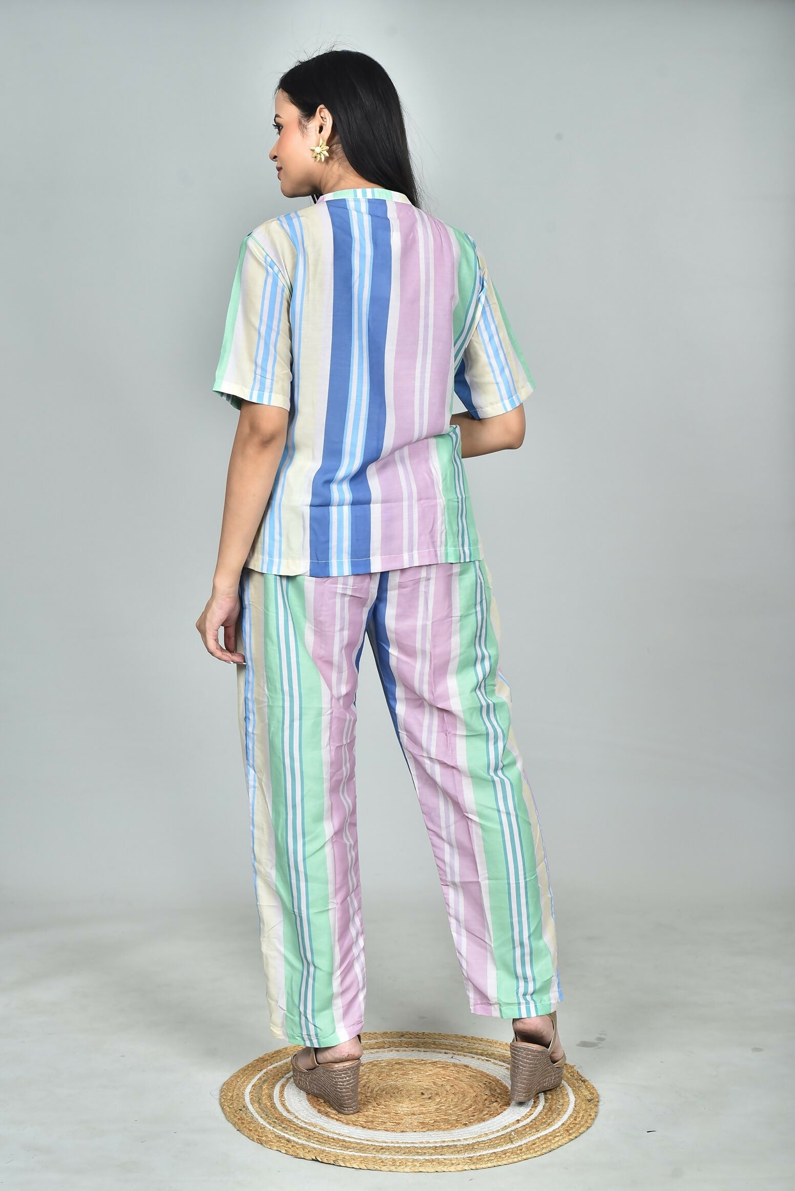 Morchari Digital Print Semi Muslin Co-Ord Set Top & Trouser-Multicolor