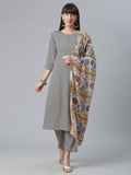 Ahalyaa Black & White Digital Print Crepe Kurta and Pant With Dupatta Set