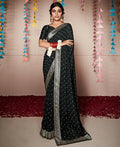 Black Georgette Foil Printed Saree With Unstitched Blouse Piece - Nitya