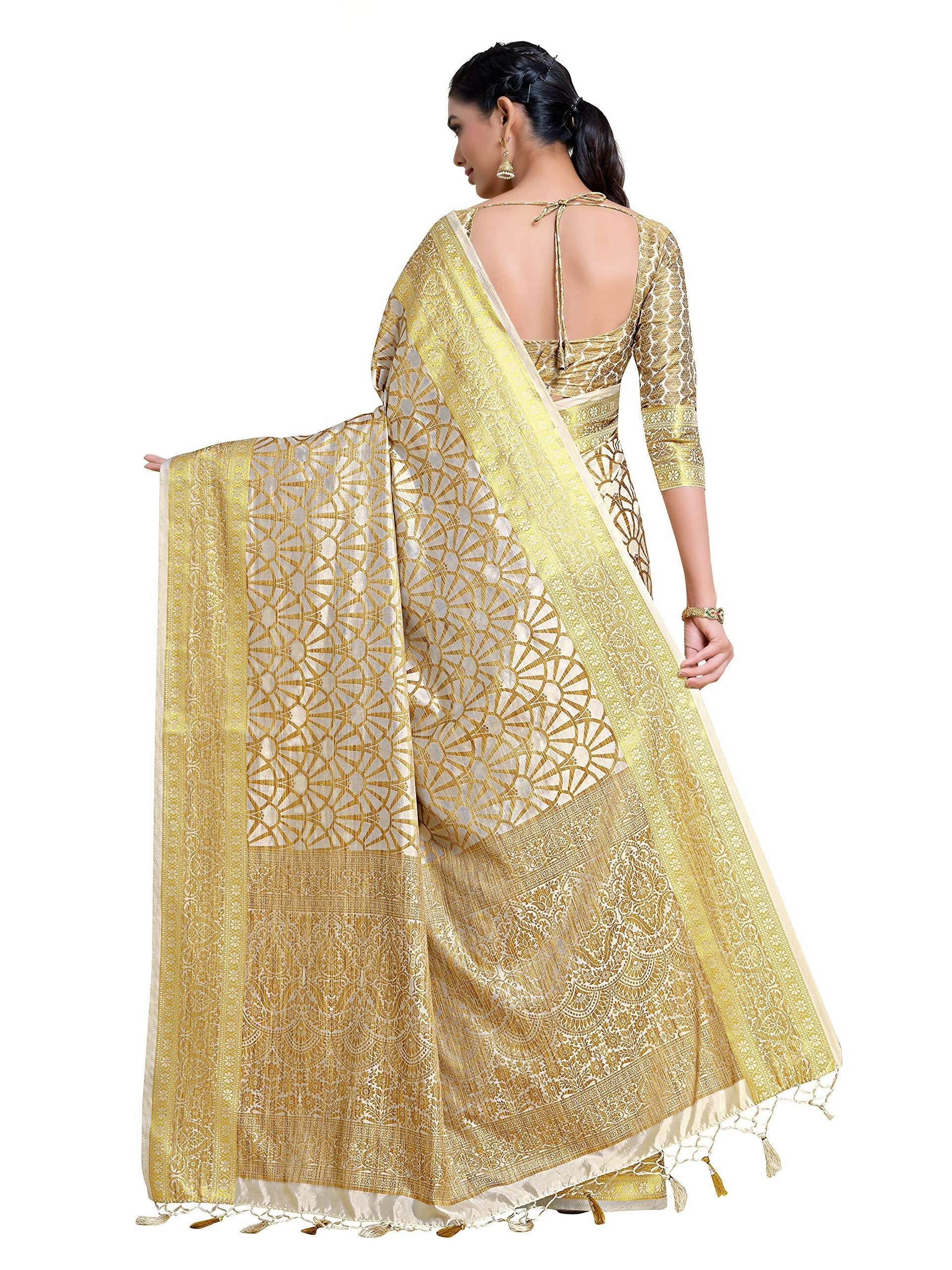 Mimosa Women's Off-White Kanjivaram Art Silk Saree