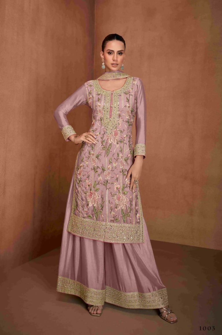 Festive Wear Ethnic Light Pink Chinon Stitched Suit With Dupatta - Zeeya