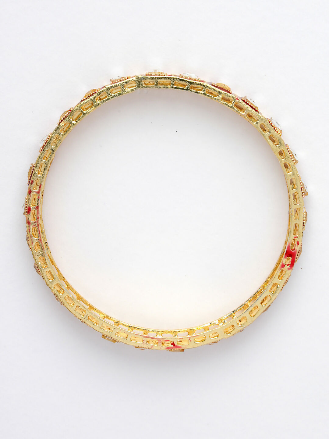 NVR Women's Set Of 4 Gold-Polished Red Kundan-Studded Traditional Bangles