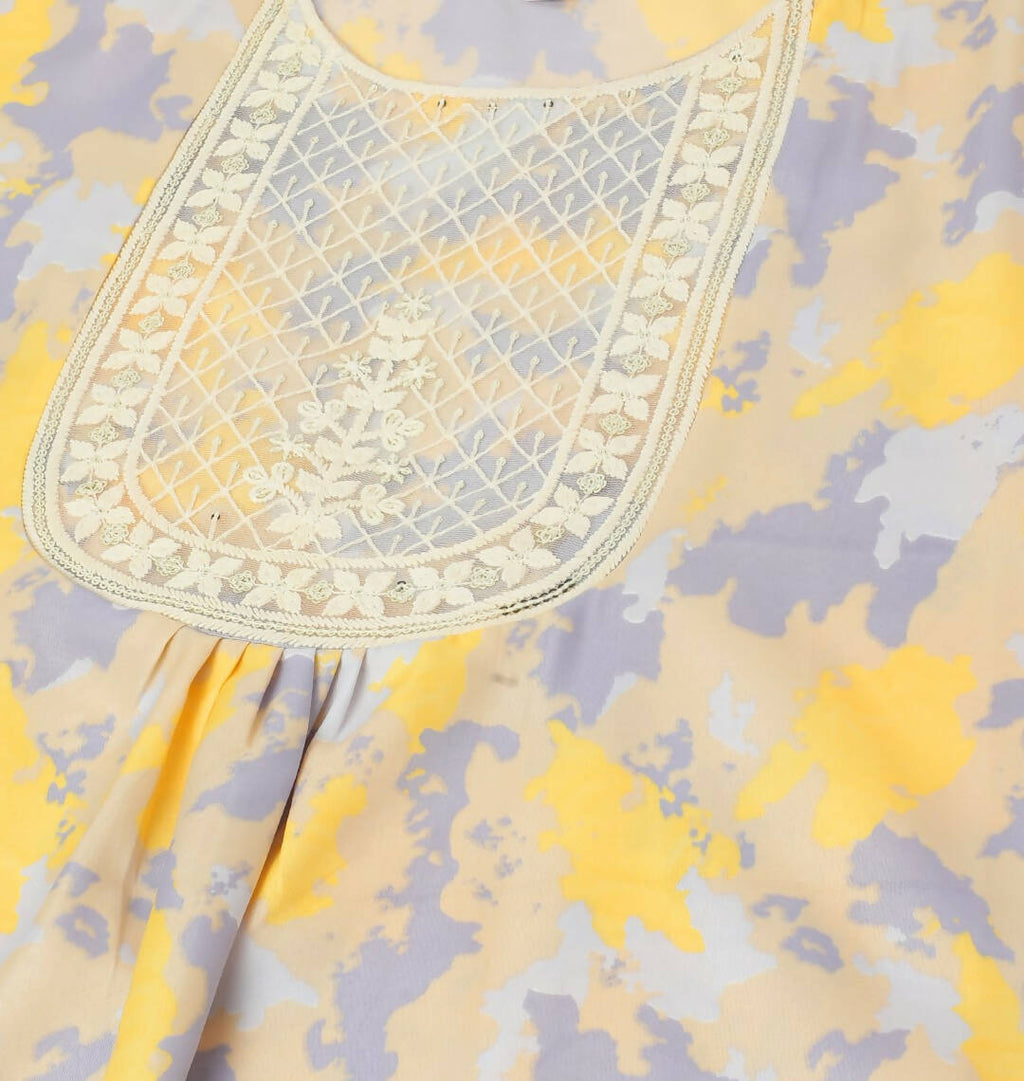 Yellow & Grey Poly Crepe Digital Printed Top with Matching Bottom - Preeti