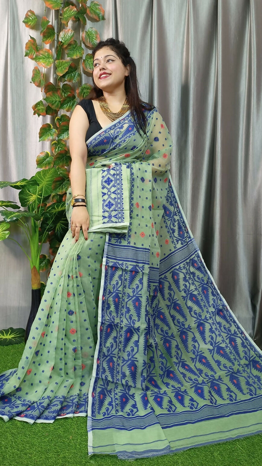 Exclusive Collection Olive Green Beautiful Jamdani Collection Saree