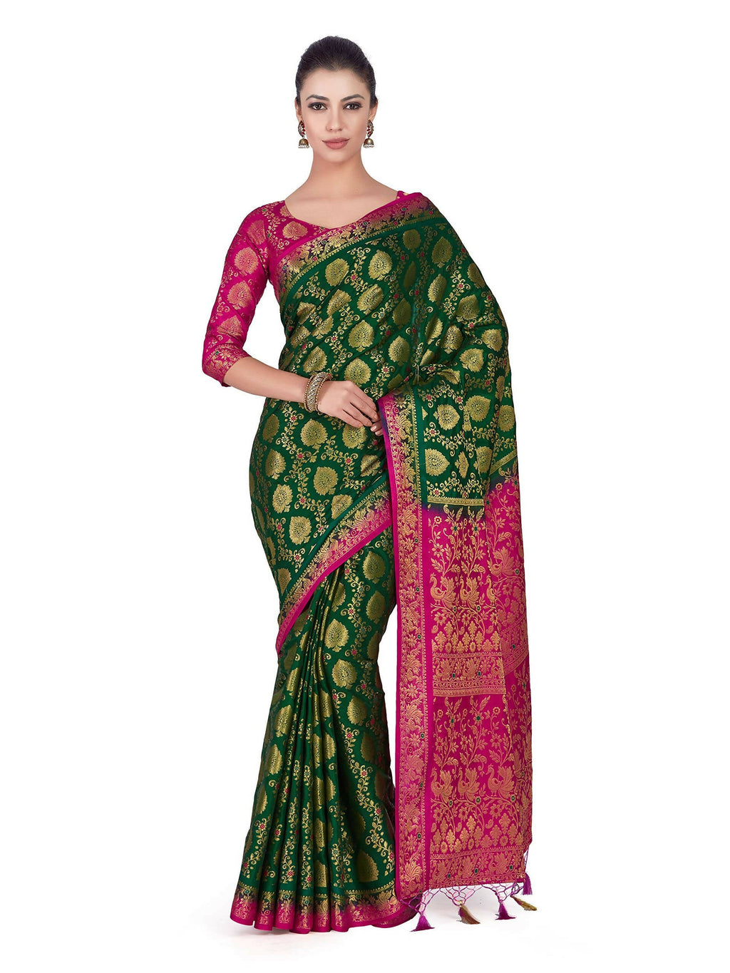 Mimosa Women's Green Color Beautiful Kanchipuram Silk Saree