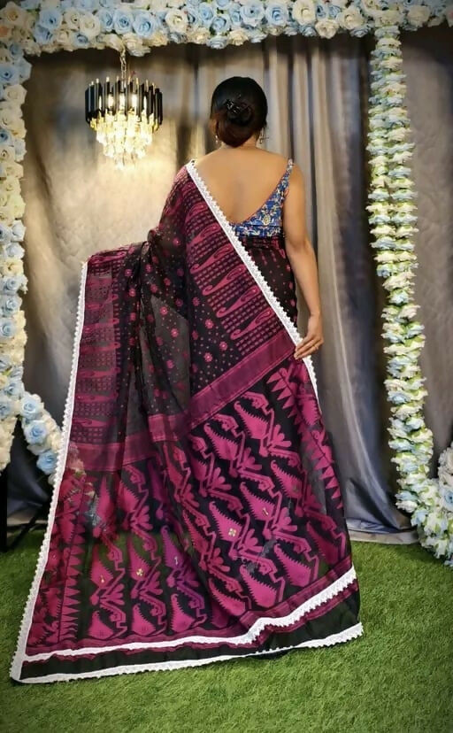 Exclusive Collection Beautiful Black Jaal Jamdani Saree