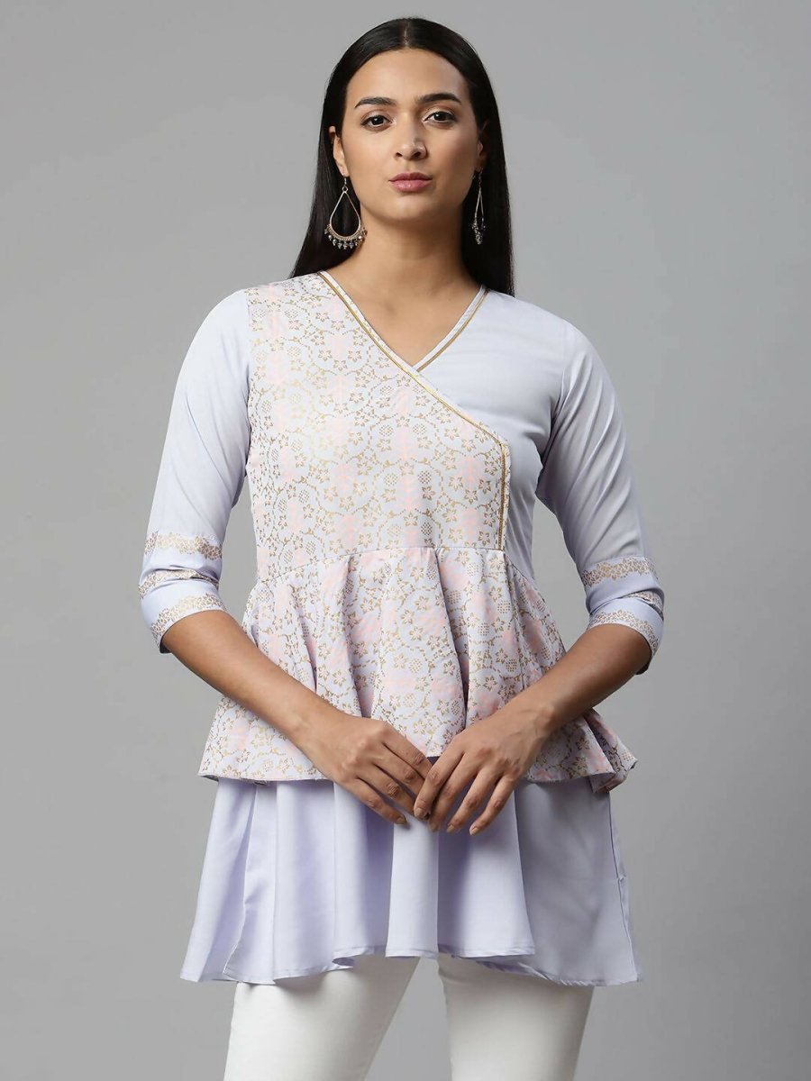 Ahalyaa Women Summer Blue Crepe Printed Tunic