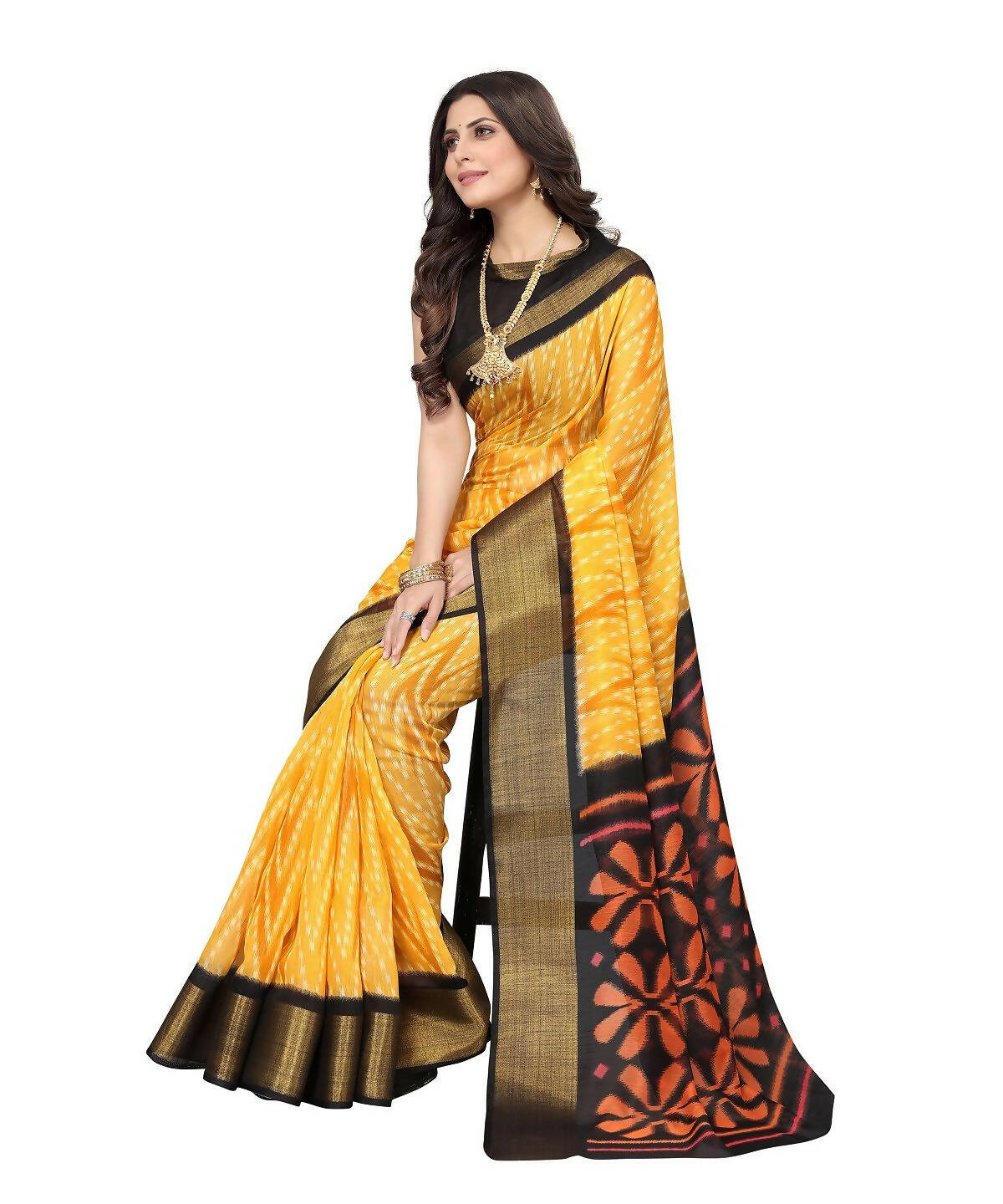 Vamika Cotton Yellow Jari Border Bollywood Style Saree (DINO YELLOW)