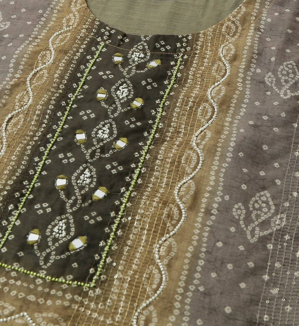 Brown Chinon Digital Printed With Hand Work Kurta - Himanshi