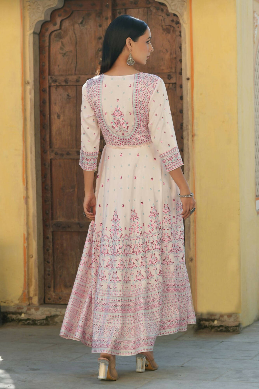 Juniper Women's Pink Viscose Shantoon Festive Printed Flared Dress