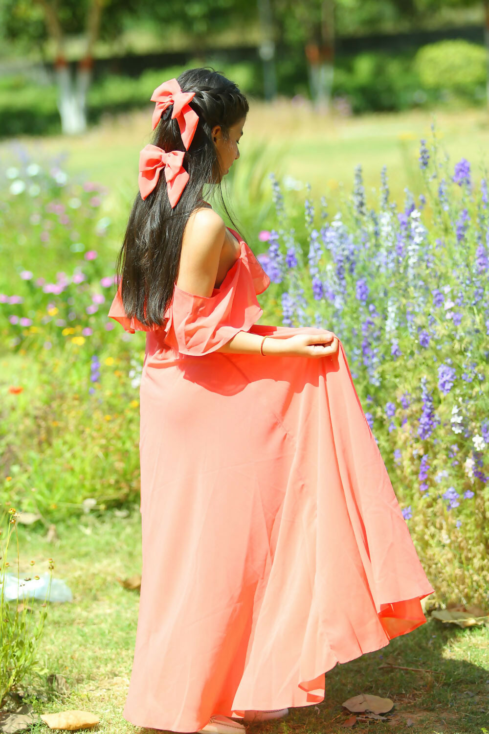 LH Luxury Fashion Lilah Maxi Dress – Elegant Off-Shoulder Ruffled Maxi Dress for Girls