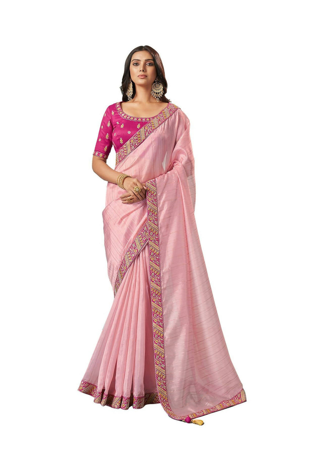 Light Pink Organza Texture Saree With Unstitched Blouse Piece - Norita Ikshita