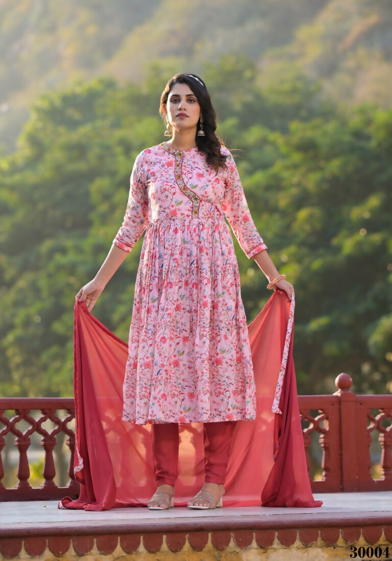 Designer Stylish Light Pink Rubi Silk Stitched Suit With Dupatta - Kiyara
