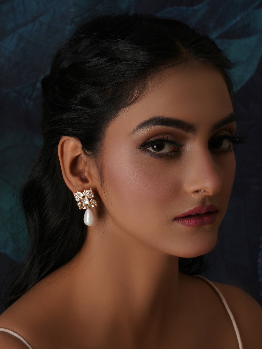 Kundan Studs with Pearl Drop (Gold) - Ruby Raang