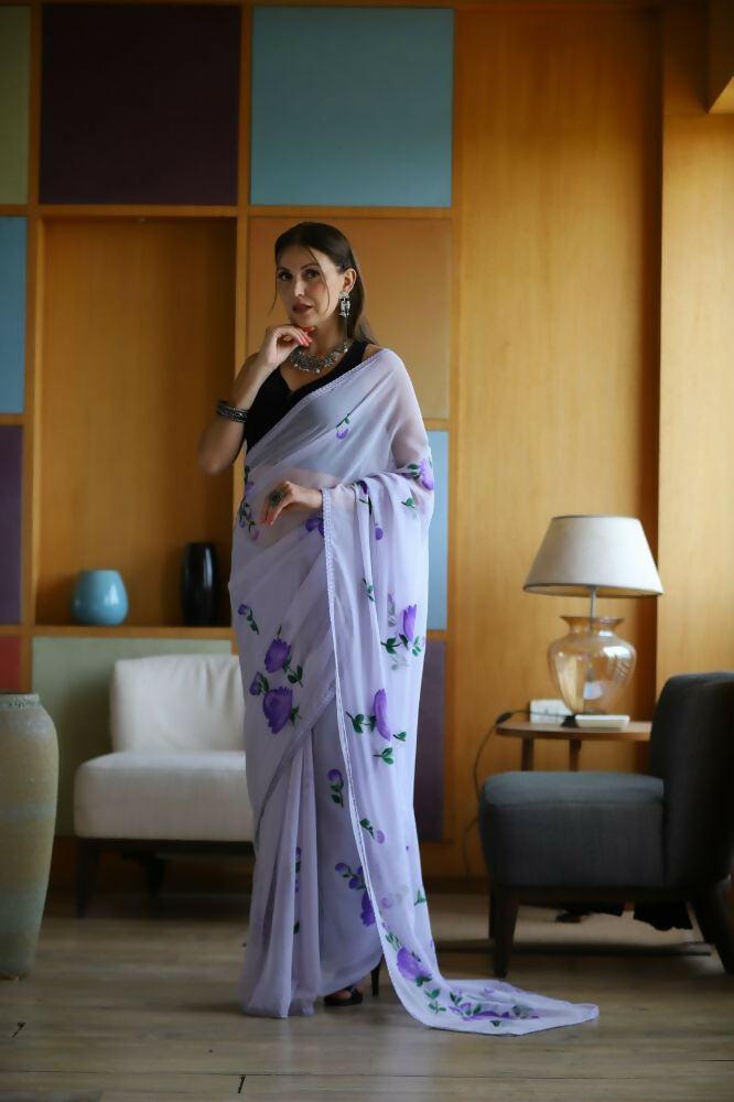 Vamsee Laxmi Purple Georgette Saree