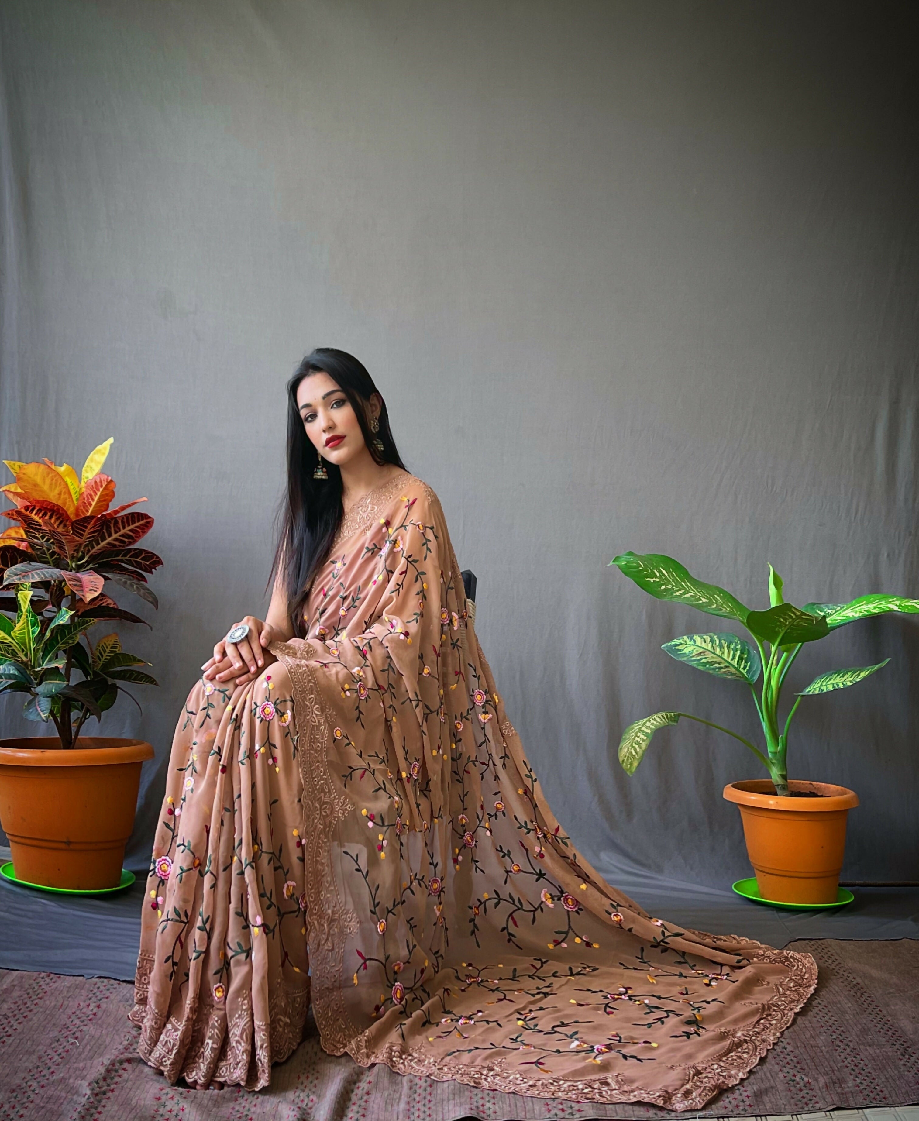 Vamsee Pearl 1 Brown Georgette Saree