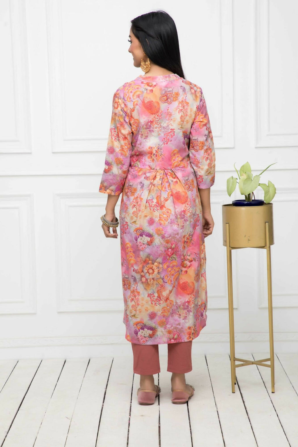 Myshka Multi Floral Women Cotton A-Line Round Neck Kurtas