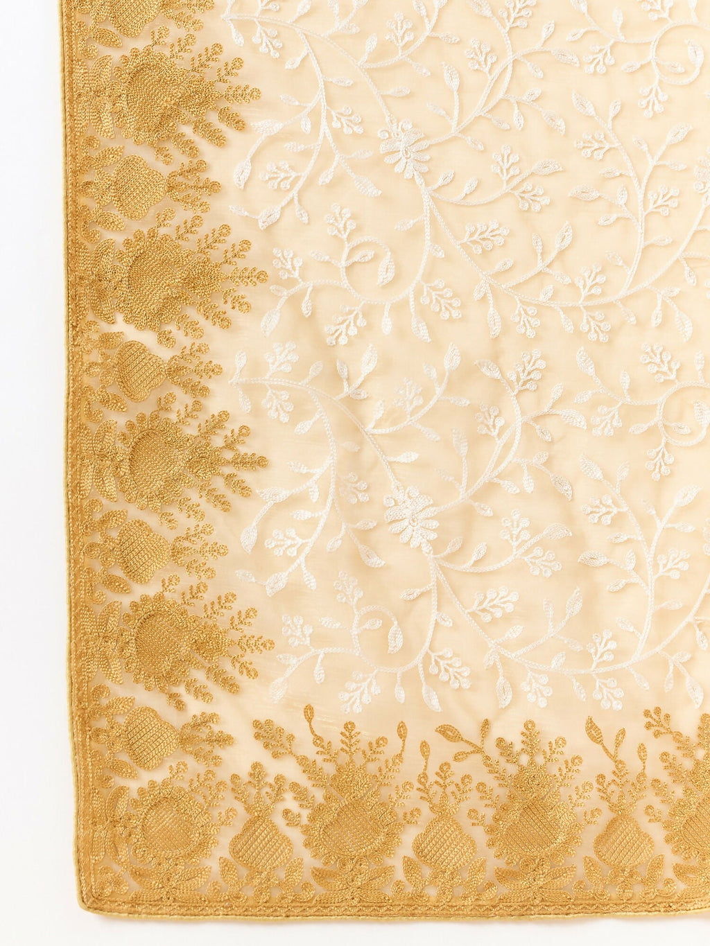 Beige Organza Floral Embroidered Saree with Unstitched Blouse Piece - Roozal