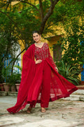 Joban Fashion Maroon Readymade Kurta Set With Sequence embroidery Work